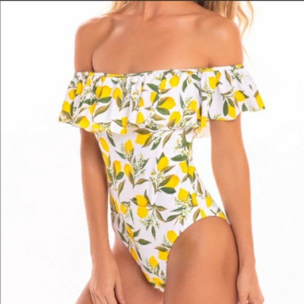 Cabana Del Sol Lemon Print One Piece Swimsuit Size Large